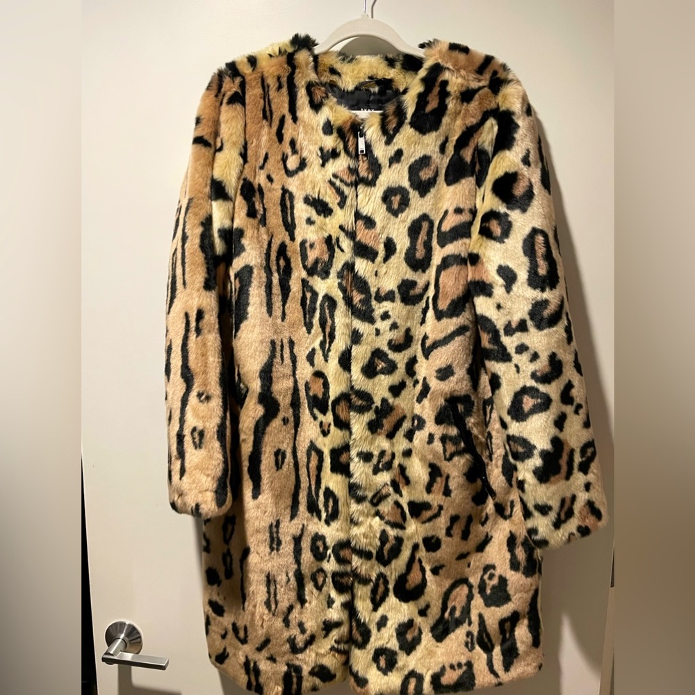 DKNY Faux Fur Coat Leopard